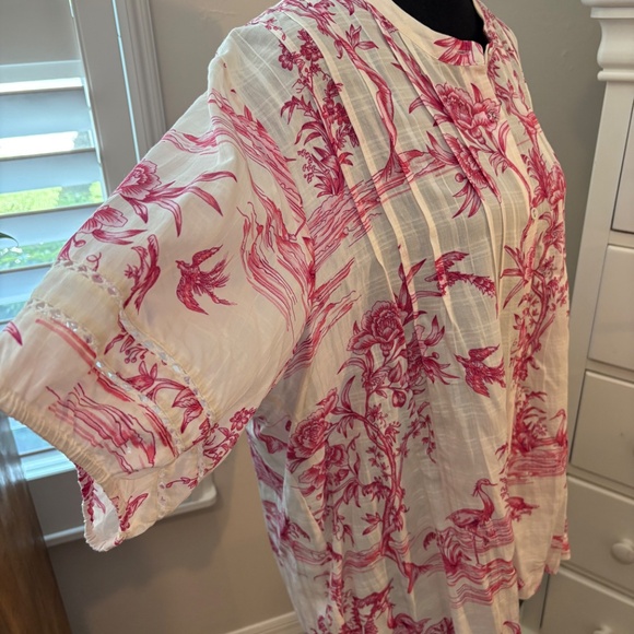 Johnny Was PINK FIREBIRD PLEATED BUTTON DOWN BLOUSE XXL - Picture 5 of 10